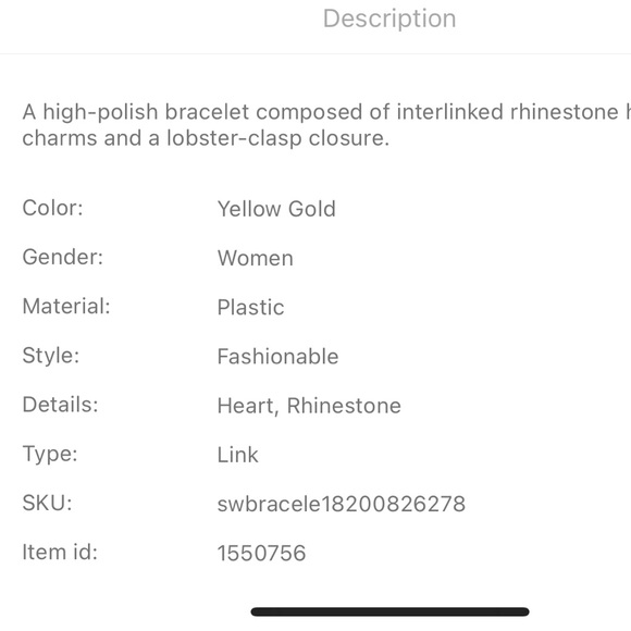 Rhinestone Heart Charm Bracelet Golden - Picture 5 of 6